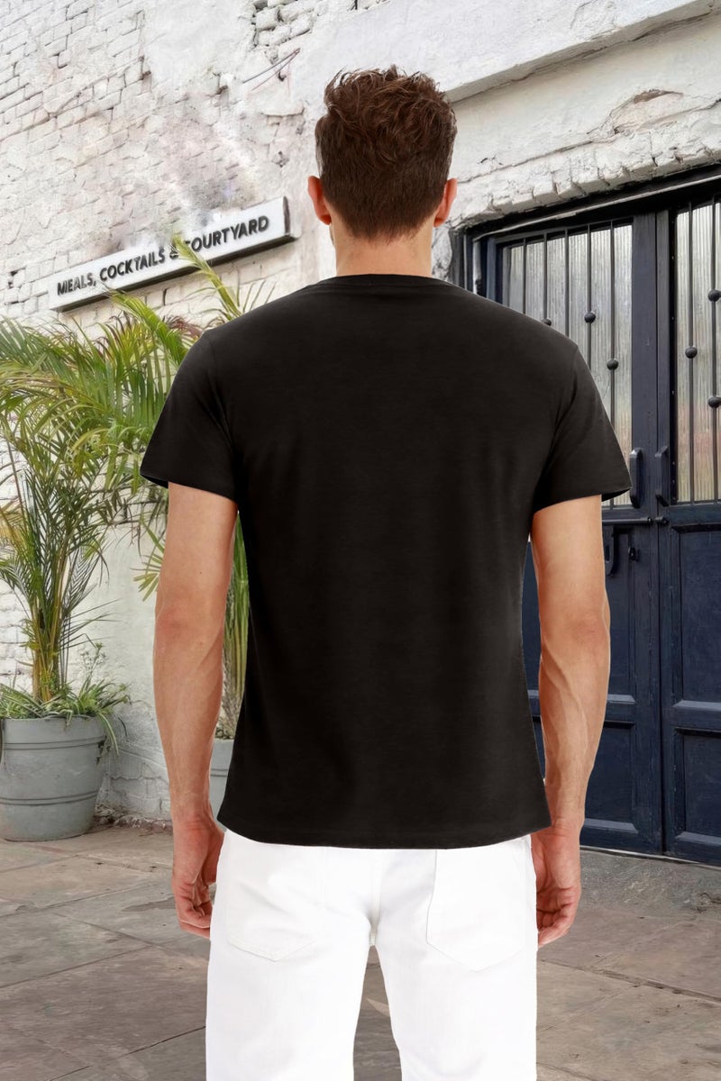 PEGENO Men's Casual Slim Fit Short Sleeve Henley T-Shirts Cotton Shirts Black-US, Medium - Image 3